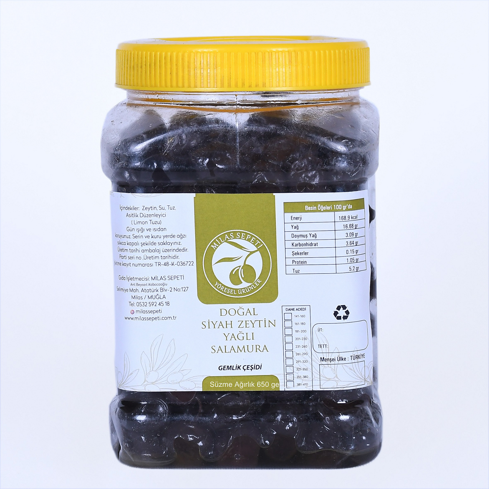 MİLAS YÖRESİ DOĞAL SALAMURA YAĞLI SİYAH ZEYTİN 650GR