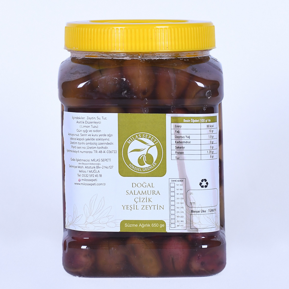 MİLAS YÖRESİ DOĞAL SALAMURA ÇİZİK YEŞİL ZEYTİN 650GR