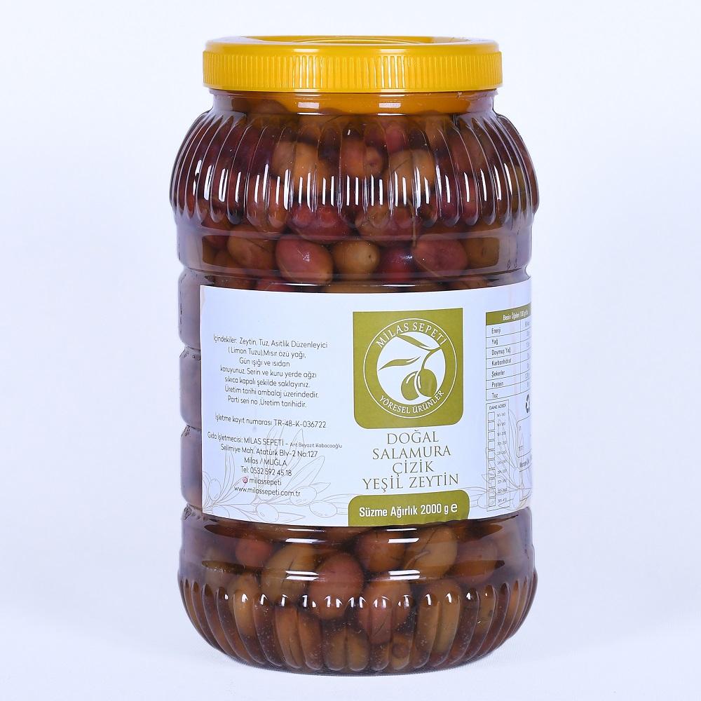 MİLAS YÖRESİ DOĞAL SALAMURA ÇİZİK YEŞİL ZEYTİN 2KG